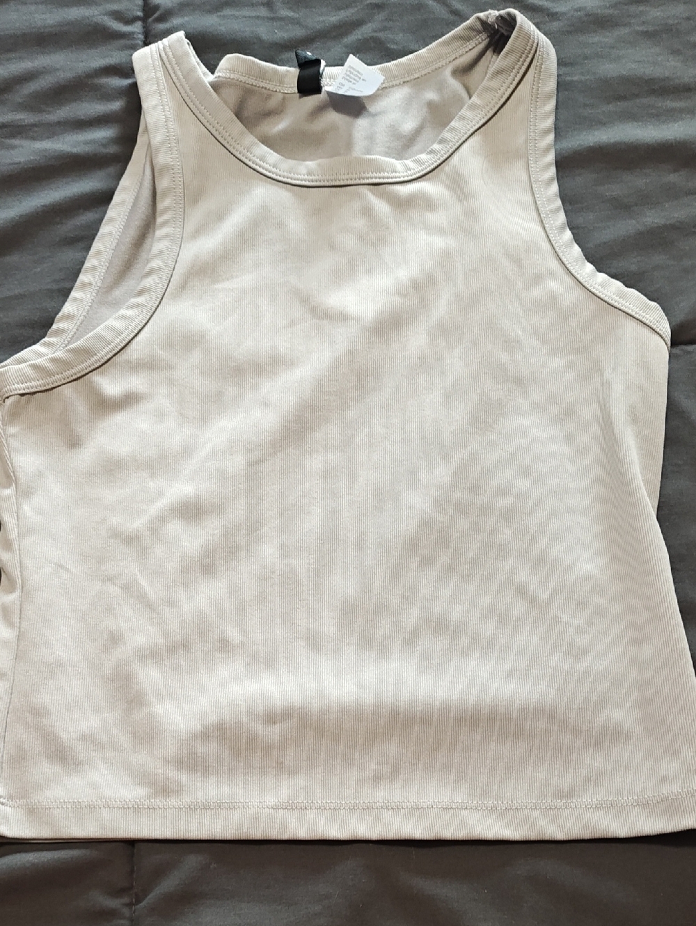 Divided Neutral Ribbed Tank Top — Taupe Beige
